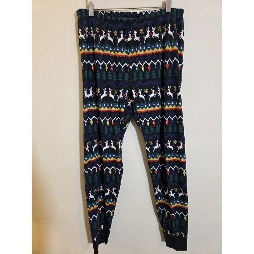 Hanna Andersson Organic Cotton Fair Isle Holiday Reindeer Pajama Pants XL‎ Navy